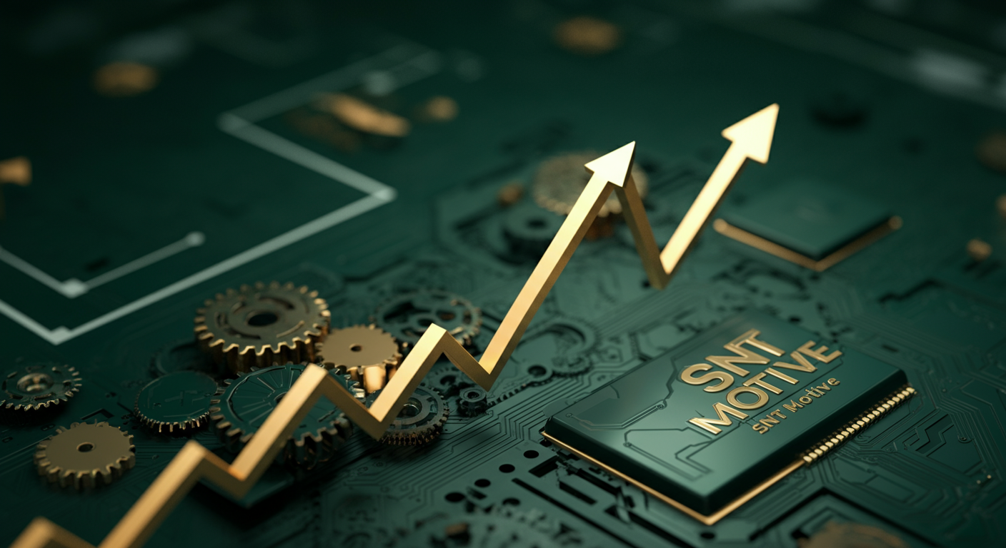 SNT모티브 투자 분석 AI 일러스트